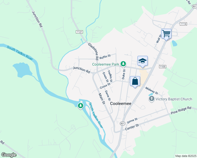 map of restaurants, bars, coffee shops, grocery stores, and more near 124 Davie Street in Mocksville