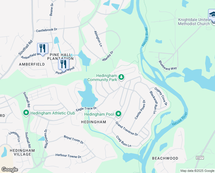 map of restaurants, bars, coffee shops, grocery stores, and more near 2045 Persimmon Ridge Drive in Raleigh