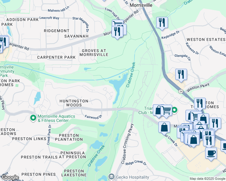map of restaurants, bars, coffee shops, grocery stores, and more near 1114 Takeaway Place in Morrisville