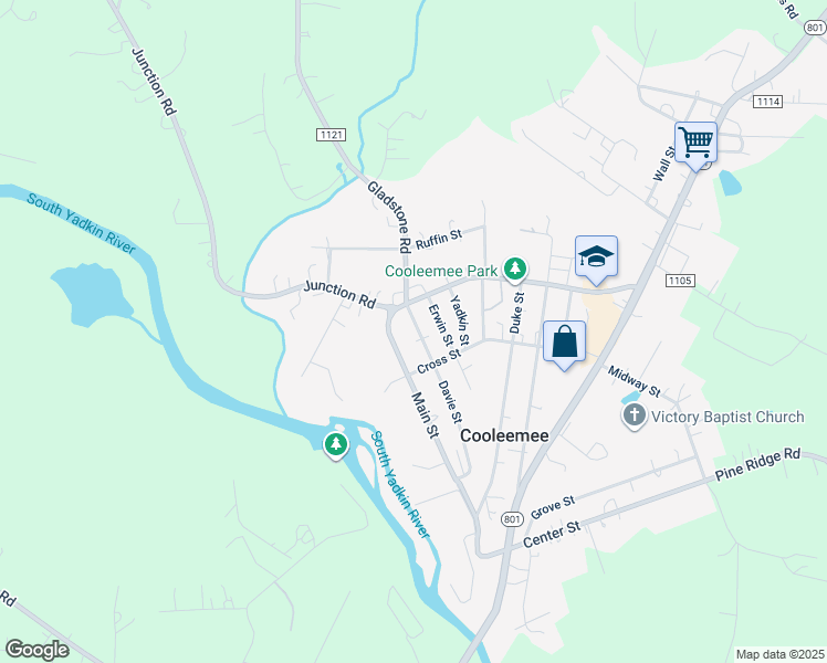 map of restaurants, bars, coffee shops, grocery stores, and more near 124 Davie Street in Mocksville