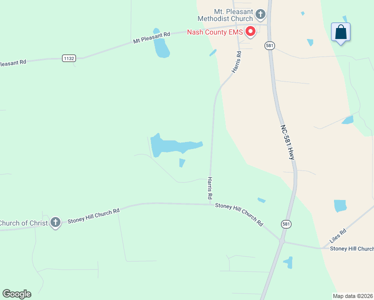 map of restaurants, bars, coffee shops, grocery stores, and more near 7976 Harris Road in Bailey