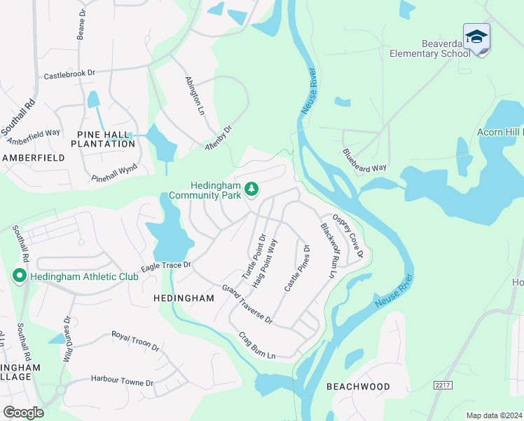 map of restaurants, bars, coffee shops, grocery stores, and more near 2308 Bay Harbor Drive in Raleigh