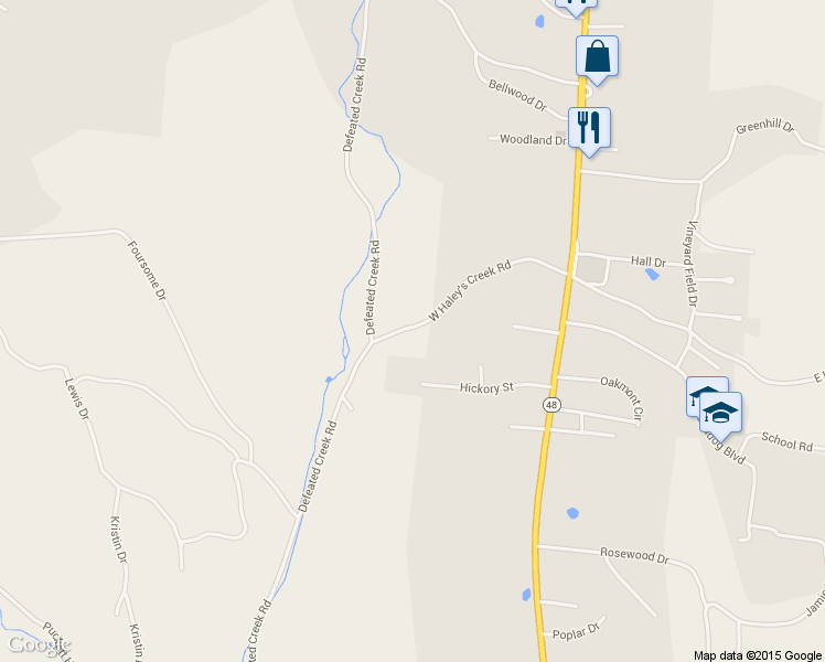 map of restaurants, bars, coffee shops, grocery stores, and more near 1329 West Haley's Creek Road in Centerville