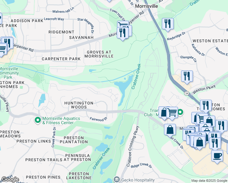 map of restaurants, bars, coffee shops, grocery stores, and more near 1000 Stony Court in Morrisville