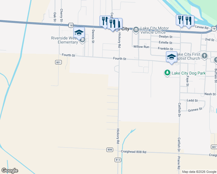 map of restaurants, bars, coffee shops, grocery stores, and more near 1406 Jordan Street in Lake City
