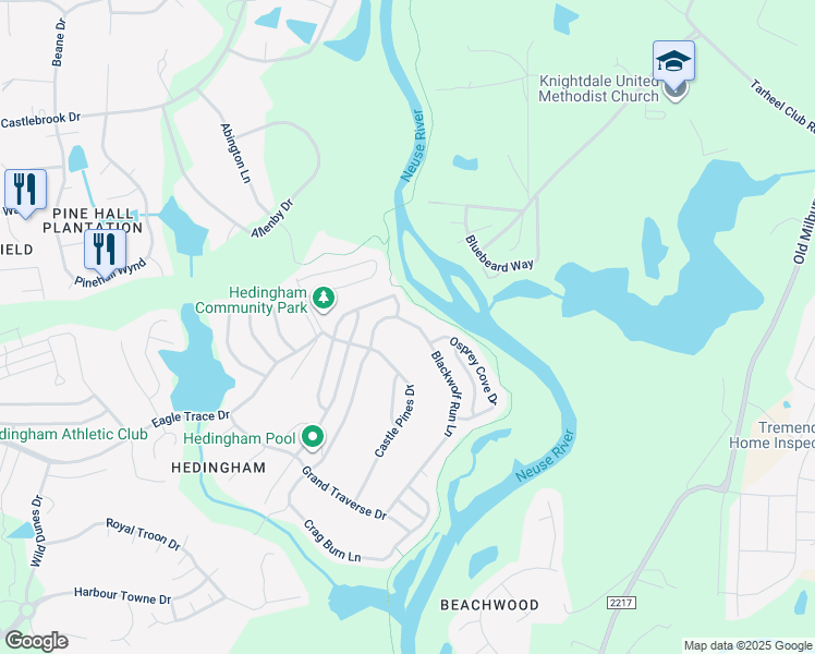 map of restaurants, bars, coffee shops, grocery stores, and more near 2537 Blackwolf Run Lane in Raleigh