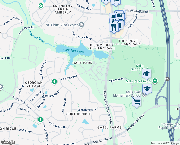 map of restaurants, bars, coffee shops, grocery stores, and more near 527 Portstewart Drive in Cary