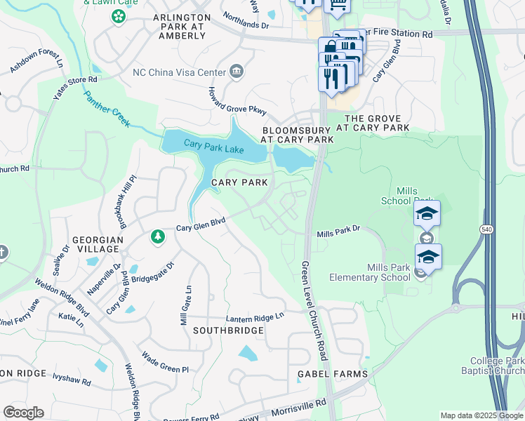 map of restaurants, bars, coffee shops, grocery stores, and more near 527 Portstewart Drive in Cary
