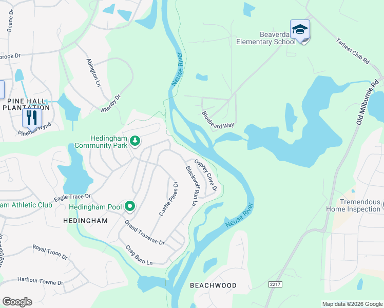 map of restaurants, bars, coffee shops, grocery stores, and more near 6016 Osprey Cove Drive in Raleigh