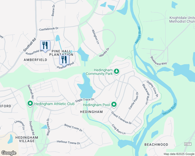 map of restaurants, bars, coffee shops, grocery stores, and more near 2145 Metacomet Way in Raleigh
