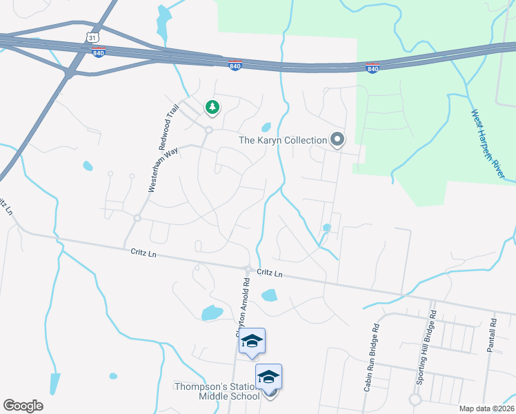 map of restaurants, bars, coffee shops, grocery stores, and more near 2694 Dunstan Place Drive in Thompson's Station