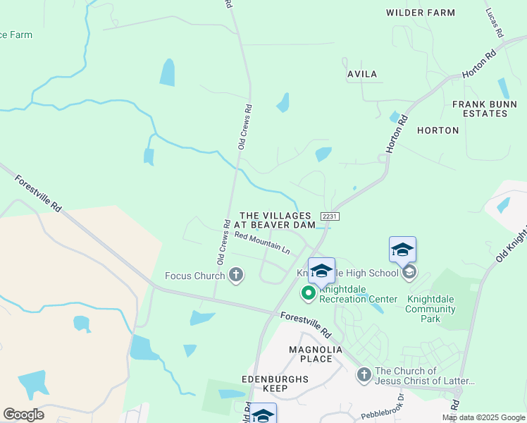map of restaurants, bars, coffee shops, grocery stores, and more near 611 Hope Valley Road in Knightdale