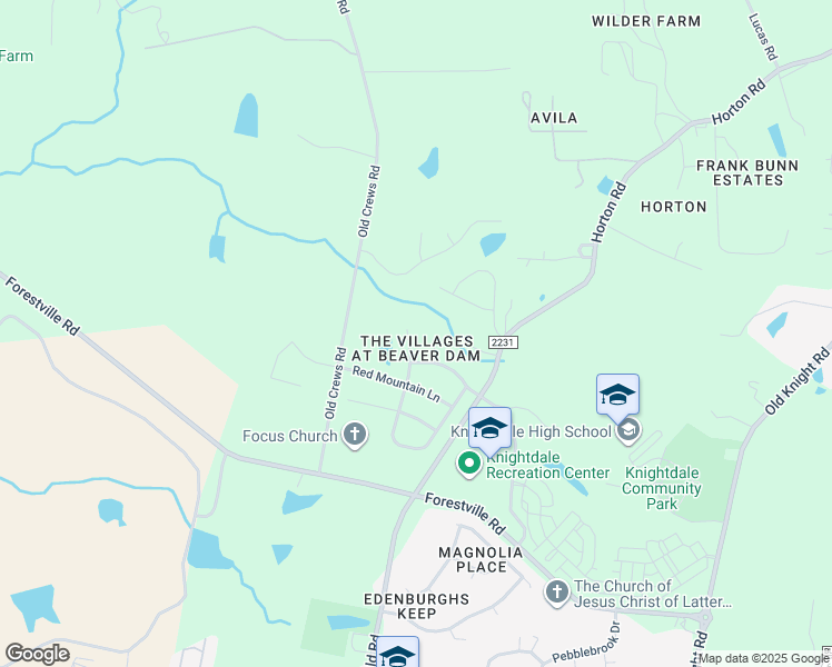 map of restaurants, bars, coffee shops, grocery stores, and more near 611 Hope Valley Road in Knightdale