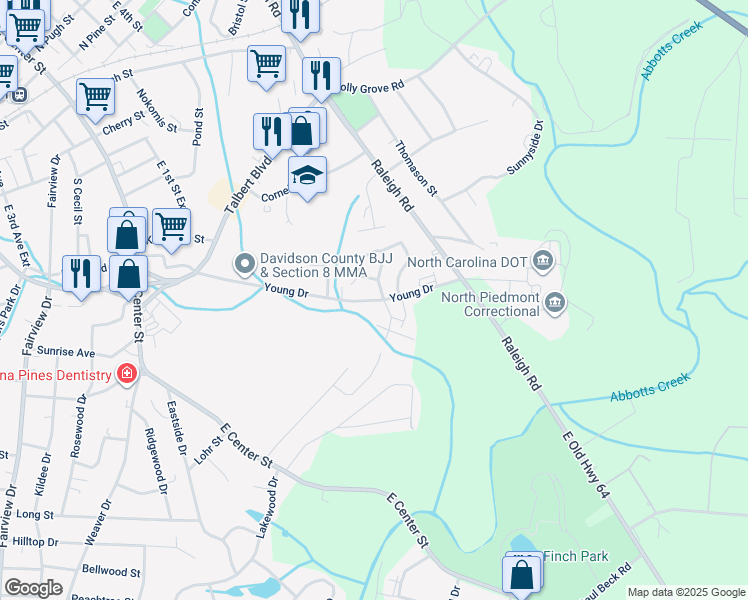 map of restaurants, bars, coffee shops, grocery stores, and more near Young Drive in Lexington