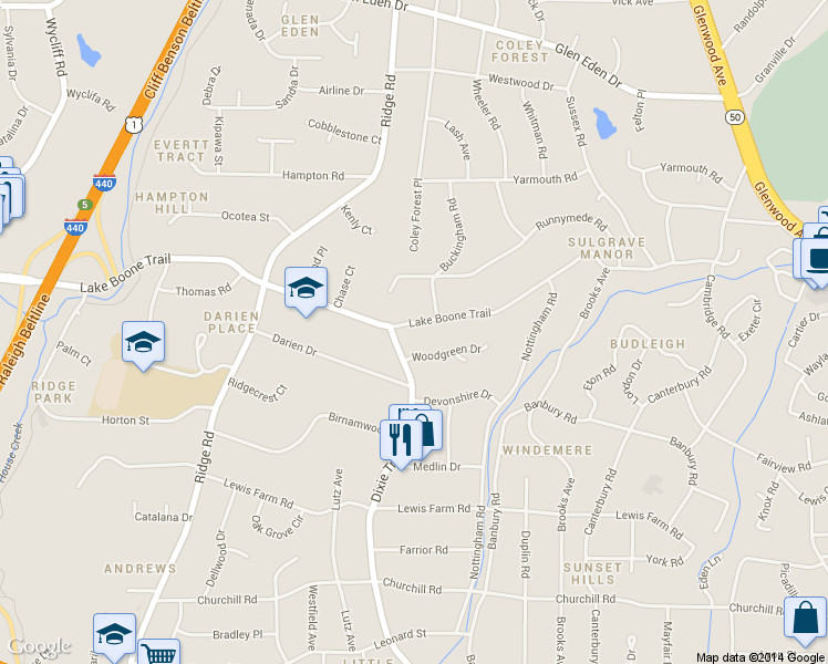 map of restaurants, bars, coffee shops, grocery stores, and more near 911 Lake Boone Trail in Raleigh