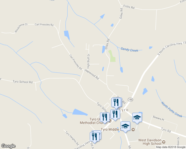 map of restaurants, bars, coffee shops, grocery stores, and more near Haywood Road in Lexington