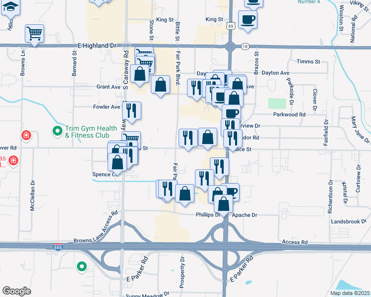 map of restaurants, bars, coffee shops, grocery stores, and more near 2704 Race Street in Jonesboro