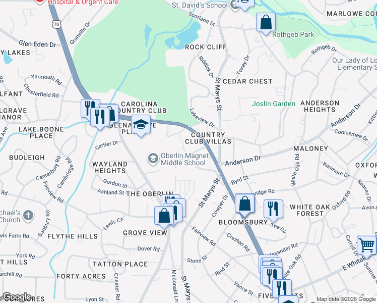 map of restaurants, bars, coffee shops, grocery stores, and more near 2526 Wake Drive in Raleigh