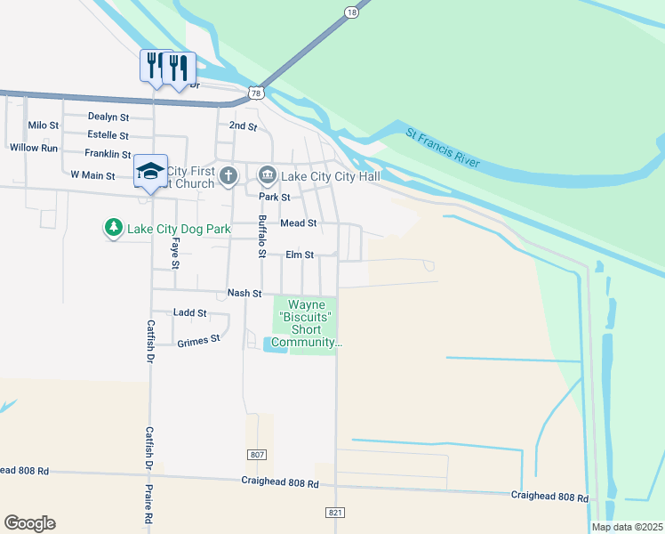 map of restaurants, bars, coffee shops, grocery stores, and more near 703 Lake Street in Lake City