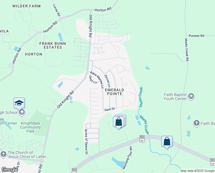 map of restaurants, bars, coffee shops, grocery stores, and more near 211 Zircon Lane in Knightdale