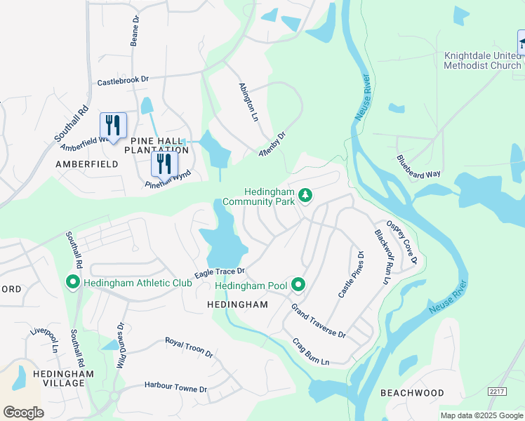 map of restaurants, bars, coffee shops, grocery stores, and more near 2150 Metacomet Way in Raleigh