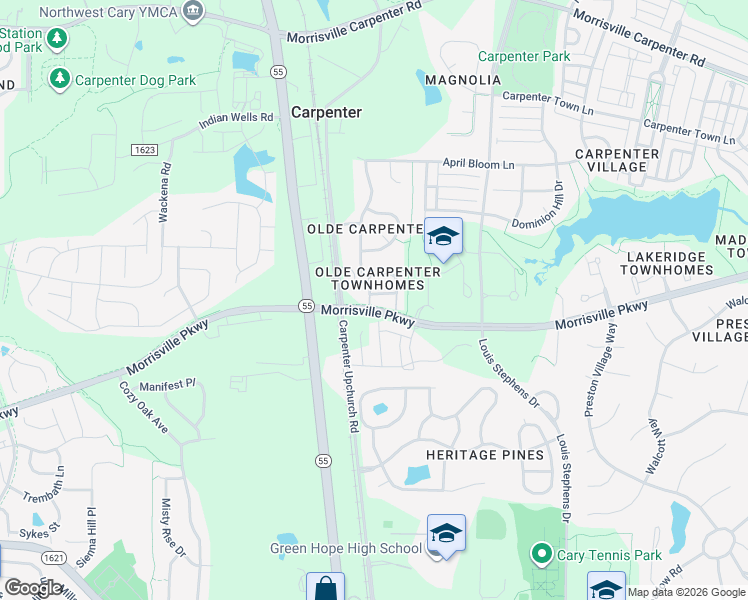 map of restaurants, bars, coffee shops, grocery stores, and more near 821 Nanny Reams Lane in Cary