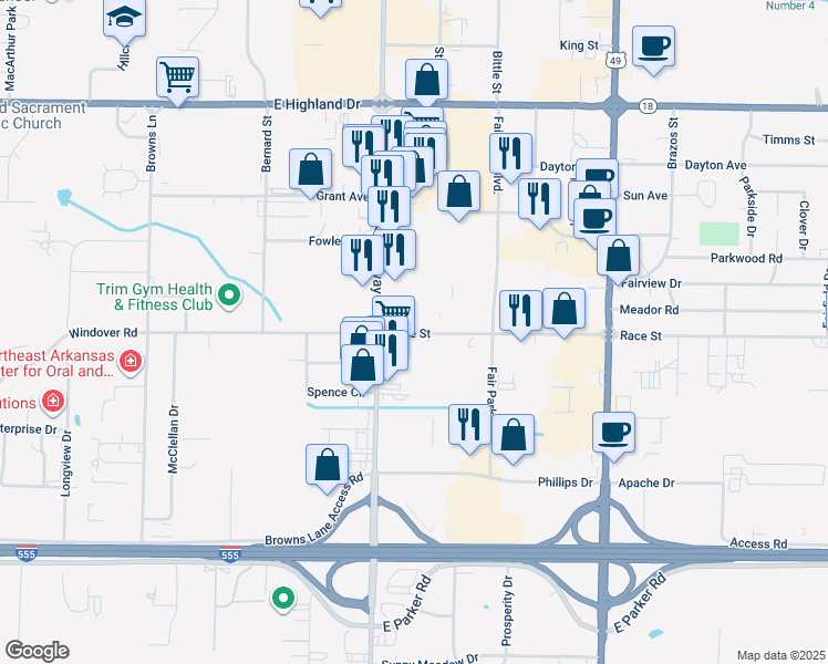 map of restaurants, bars, coffee shops, grocery stores, and more near in Jonesboro