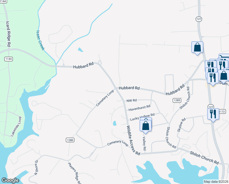 map of restaurants, bars, coffee shops, grocery stores, and more near 23 Cemetery Loop in Hickory