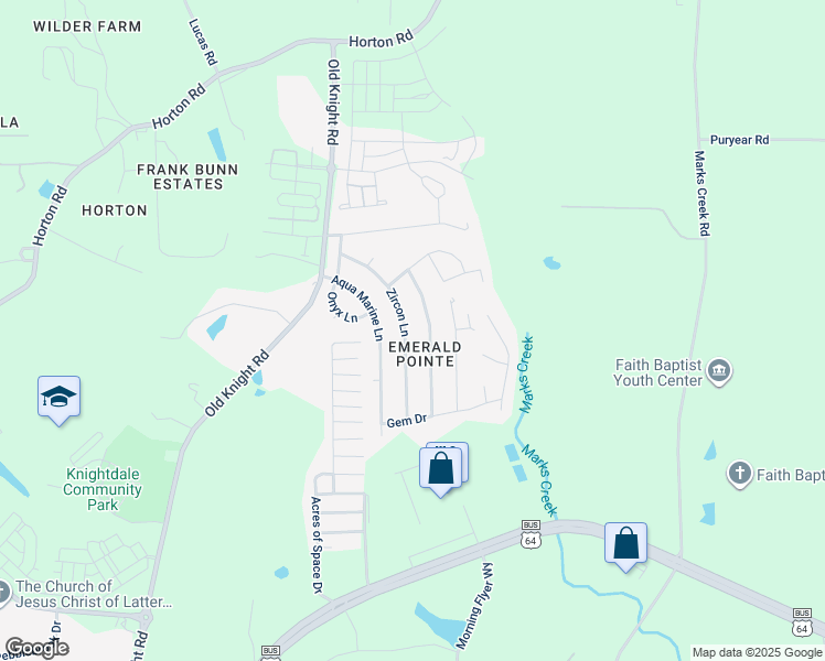 map of restaurants, bars, coffee shops, grocery stores, and more near 214 Zircon Lane in Knightdale