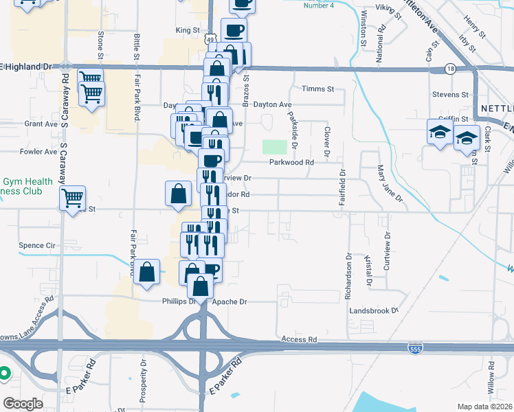 map of restaurants, bars, coffee shops, grocery stores, and more near 3114 Race Street in Jonesboro