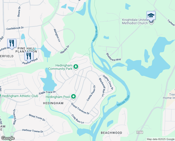 map of restaurants, bars, coffee shops, grocery stores, and more near 2622 Blackwolf Run Lane in Raleigh
