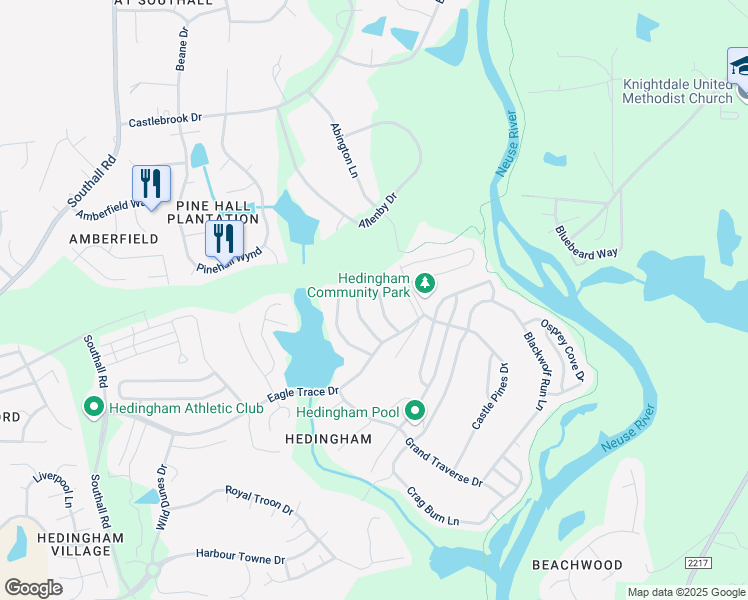 map of restaurants, bars, coffee shops, grocery stores, and more near 2125 Persimmon Ridge Drive in Raleigh