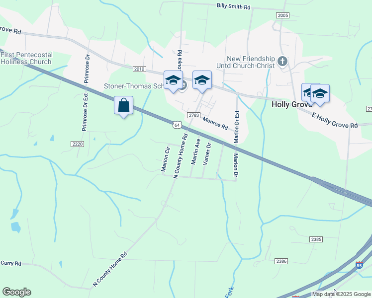 map of restaurants, bars, coffee shops, grocery stores, and more near 163 North County Home Road in Lexington