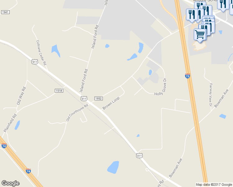map of restaurants, bars, coffee shops, grocery stores, and more near 4293 Brown Loop in Randleman