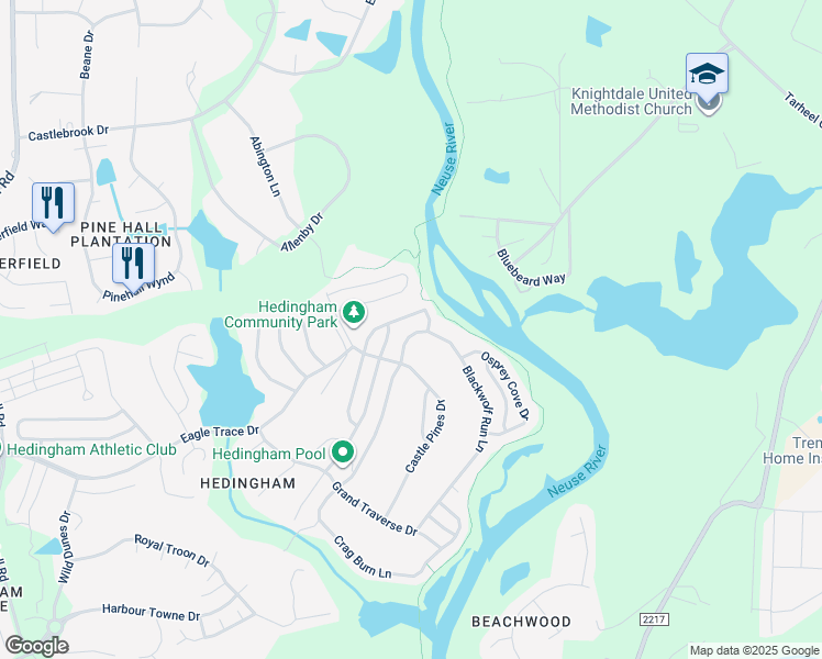 map of restaurants, bars, coffee shops, grocery stores, and more near 2618 Blackwolf Run Lane in Raleigh