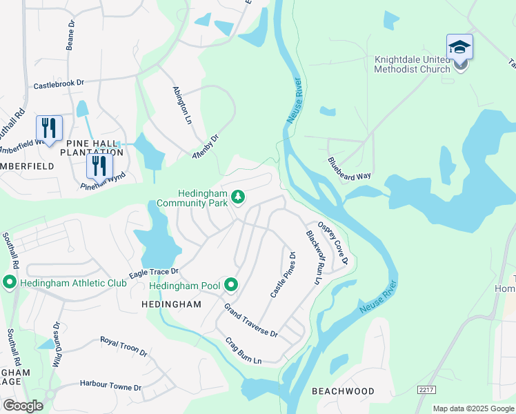 map of restaurants, bars, coffee shops, grocery stores, and more near 2325 Bay Harbor Drive in Raleigh