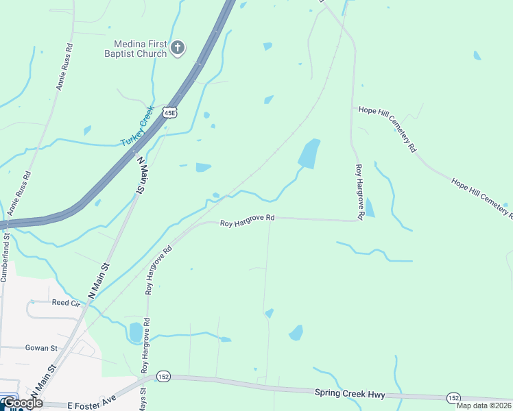 map of restaurants, bars, coffee shops, grocery stores, and more near 85 Roy Hargrove Road in Medina