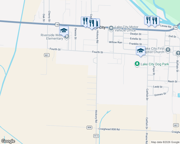 map of restaurants, bars, coffee shops, grocery stores, and more near 1406 Jordan Street in Lake City