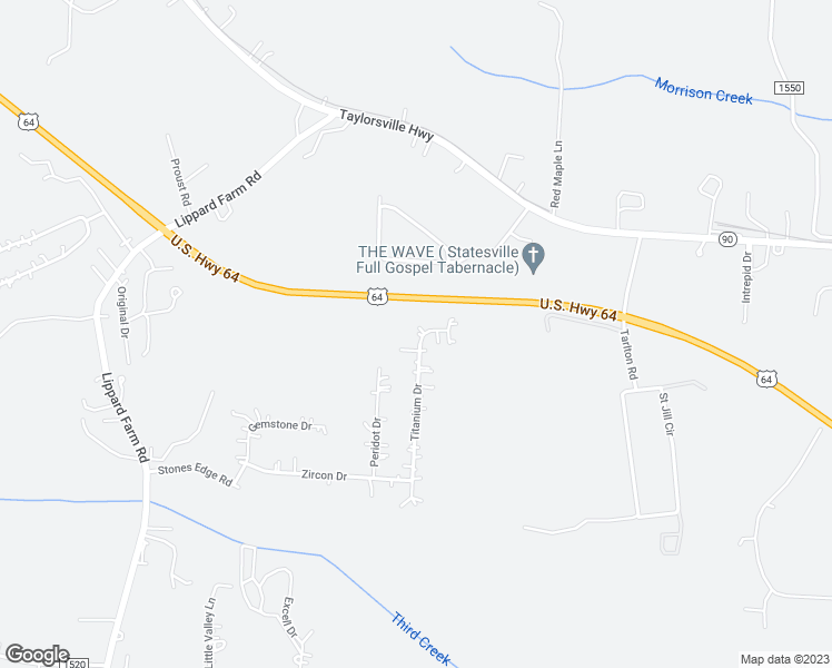 map of restaurants, bars, coffee shops, grocery stores, and more near 197 Titanium Drive in Statesville