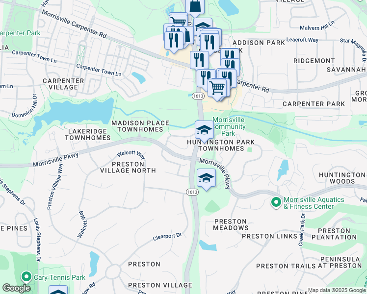 map of restaurants, bars, coffee shops, grocery stores, and more near 246 Murray Glen Drive in Cary
