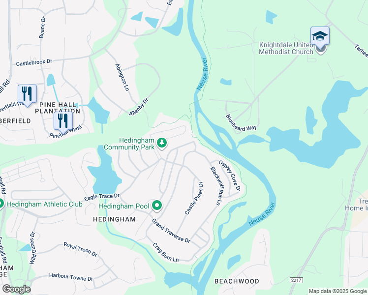 map of restaurants, bars, coffee shops, grocery stores, and more near 2428 Bay Harbor Drive in Raleigh