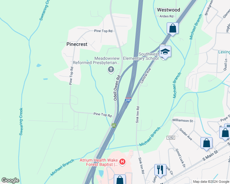 map of restaurants, bars, coffee shops, grocery stores, and more near Odell Owen Road in Lexington