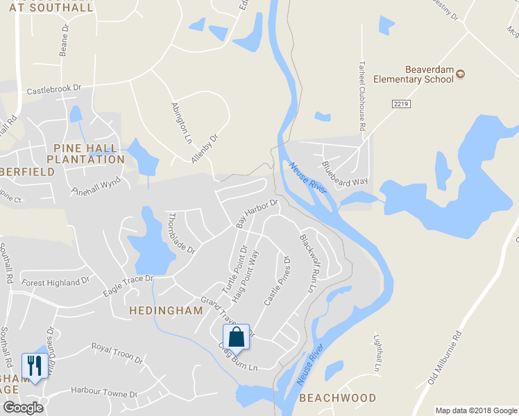 map of restaurants, bars, coffee shops, grocery stores, and more near 2420 Bay Harbor Drive in Raleigh