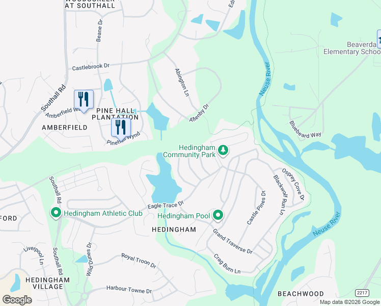 map of restaurants, bars, coffee shops, grocery stores, and more near 2150 Metacomet Way in Raleigh