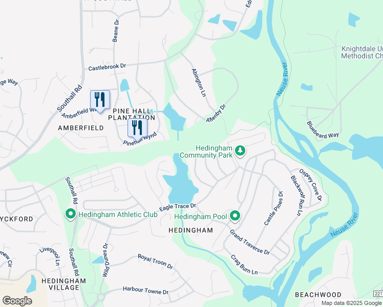 map of restaurants, bars, coffee shops, grocery stores, and more near 2340 Persimmon Ridge Drive in Raleigh