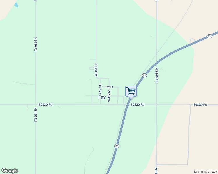 map of restaurants, bars, coffee shops, grocery stores, and more near 1st Street in Fay