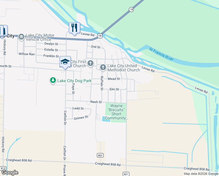map of restaurants, bars, coffee shops, grocery stores, and more near 805 Grove Street in Lake City