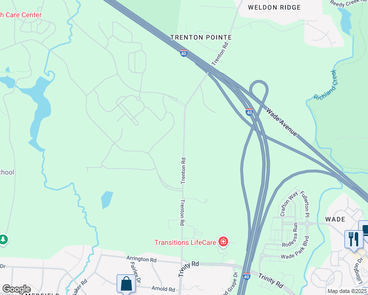 map of restaurants, bars, coffee shops, grocery stores, and more near 2417 Trenton Road in Raleigh