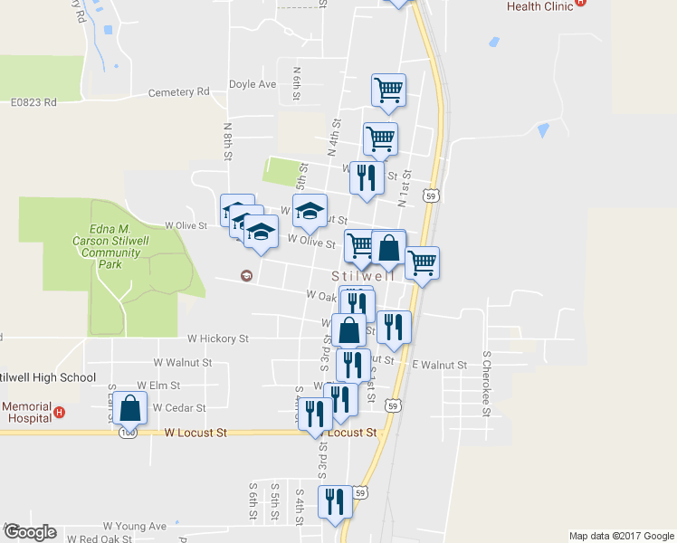 map of restaurants, bars, coffee shops, grocery stores, and more near West Division Street in Stilwell