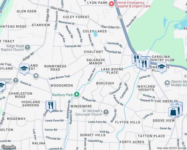map of restaurants, bars, coffee shops, grocery stores, and more near 1748 Brooks Avenue in Raleigh